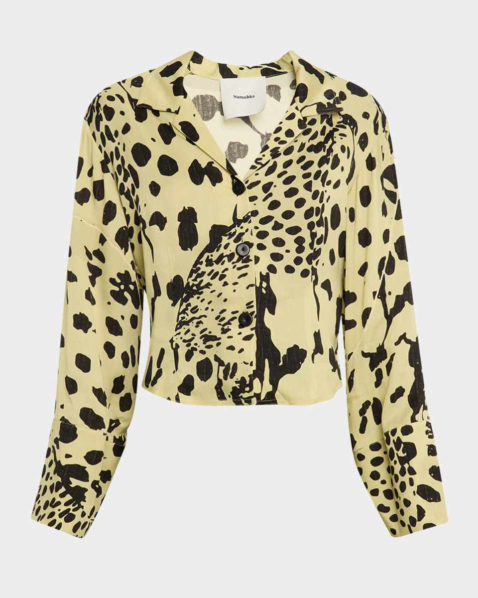 Cadie Cheetah-Print Georgette Blous